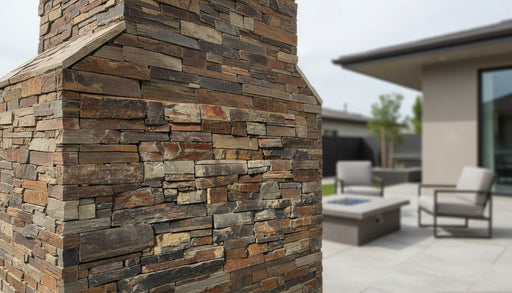 Close-up of Natural Gold Rock Rock Face 8 x 22 Metal Mesh Back Ledger Panel, in Natural Gold tones.