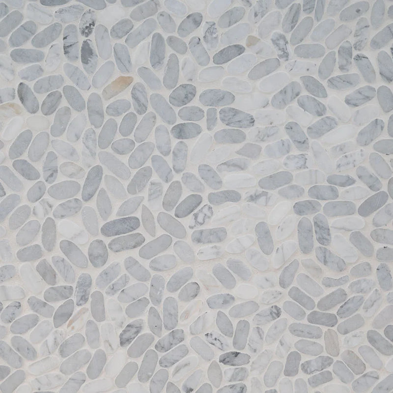 Rio Lago Sliced Carrara White Pebble Misc. Tumbled Marble Mosaic Tile