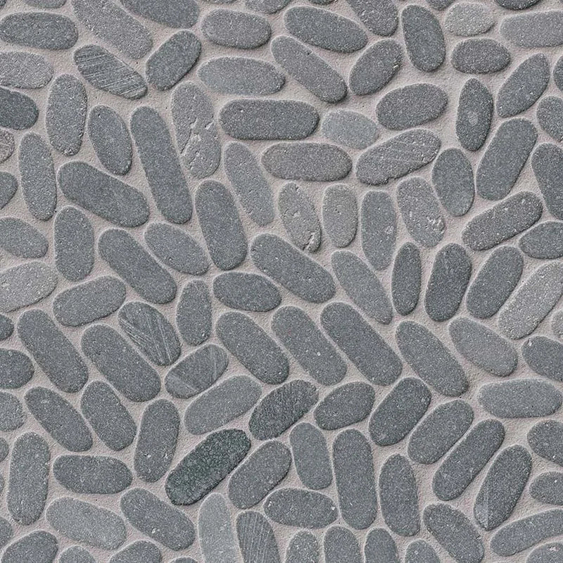 Rio Lago Sliced Coal Pebbles Mesh Backed Pattern Tumbled Marble Mosaic Tile