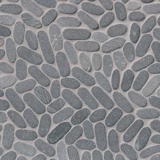 Rio Lago Sliced Coal Pebbles Mesh Backed Pattern Tumbled Marble Mosaic Tile