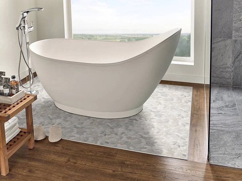 Rio Lago Sliced Truffle Pebbles Mesh Backed Pattern Tumbled Marble Mosaic Tile