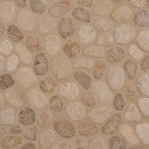 Rio Lago Travertine Blend Pebbles Mesh Backed Pattern Tumbled Natural Stone Mosaic Tile