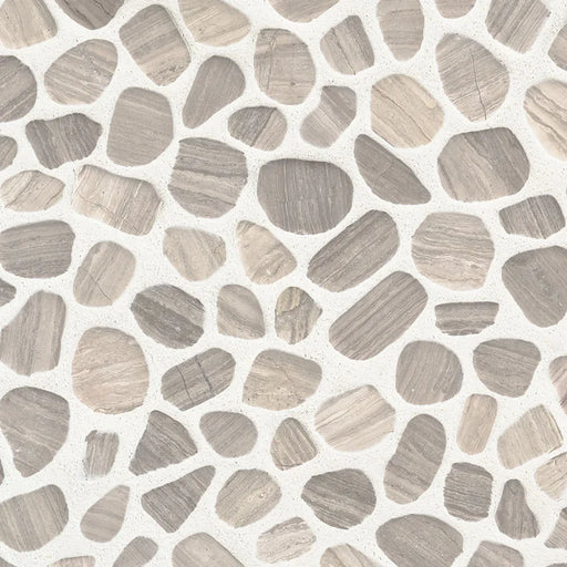 Rio Lago White Oak Pebbles Mesh Backed Pattern Tumbled Marble Mosaic Tile