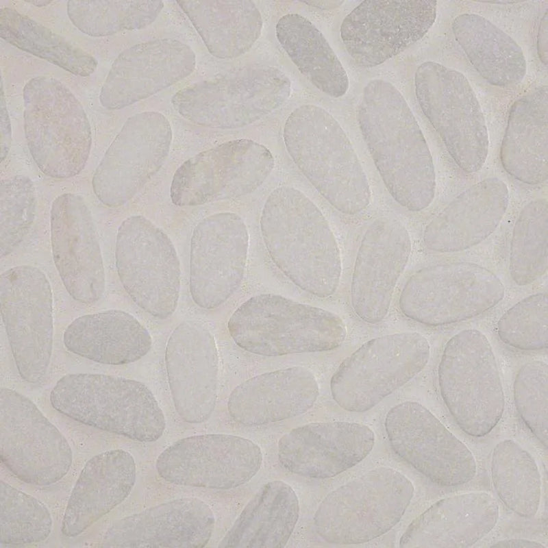 Rio Lago White Pebbles Mesh Backed Pattern Tumbled Marble Mosaic Tile
