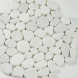 Rio Lago White Pebbles Mesh Backed Pattern Tumbled Marble Mosaic Tile