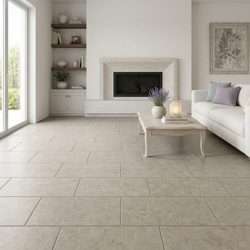 Rocas Azul 12x24 Honed Limestone Tile — Living Room floor