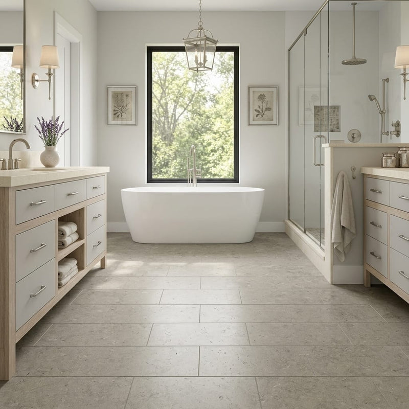 Rocas Azul 12x24 Honed Limestone Tile — Primary Bath floor