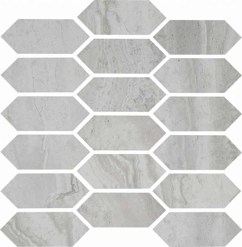 Roccia di Roma Silver 2x5 Picket Interlocking (12x12 Sheet) Porcelain Mosaic Tile
