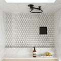 Rockart Carrara 1x1 Hexagon Polished Marble Mosaic — Bathroom shower floor