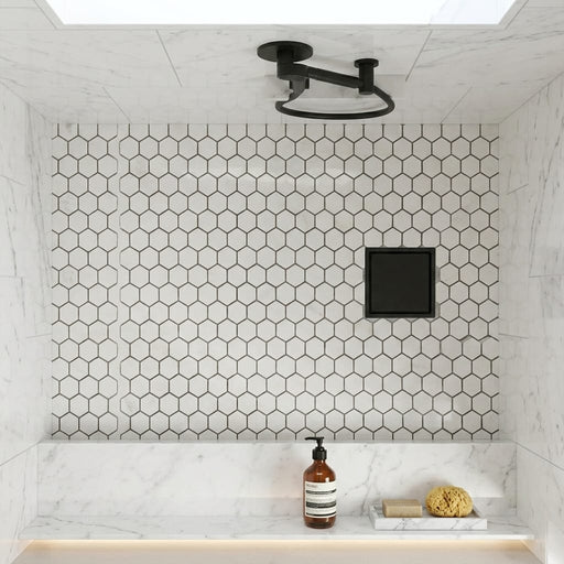 Rockart Carrara 1x1 Hexagon Polished Marble Mosaic — Bathroom shower floor