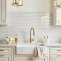 Rockart Carrara 1x1 Hexagon Polished Marble Mosaic — Kitchen backsplash