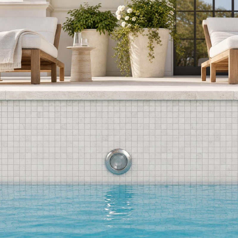 Rockart Carrara 1x1 Square Polished Marble Mosaic — Swimming Pool pool interior tiling