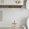 Rockart Carrara 2x2 Hexagon Polished Marble Mosaic — Bathroom floor
