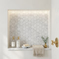 Rockart Carrara 2x2 Hexagon Polished Marble Mosaic — Bathroom niche