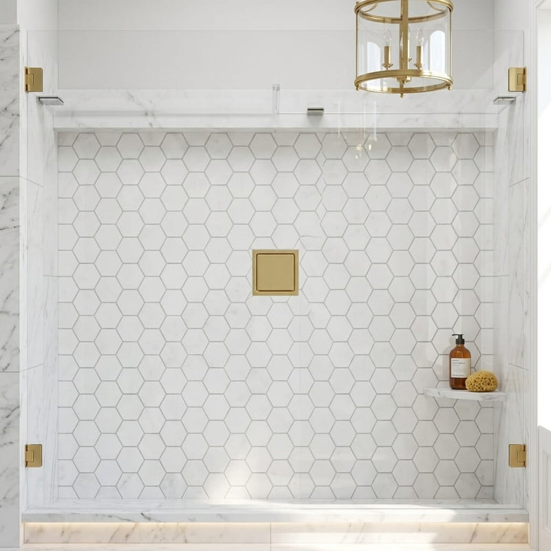 Rockart Carrara 2x2 Hexagon Polished Marble Mosaic — Bathroom shower floor