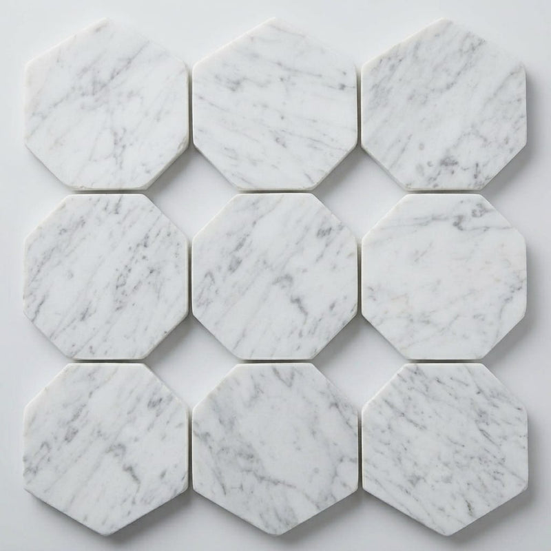 Rockart Carrara 2x2 Hexagon Polished Marble Mosaic close-up