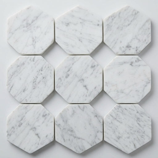 Rockart Carrara 2x2 Hexagon Polished Marble Mosaic close-up