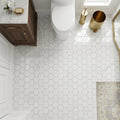 Rockart Carrara 2x2 Hexagon Polished Marble Mosaic — Powder Room floor