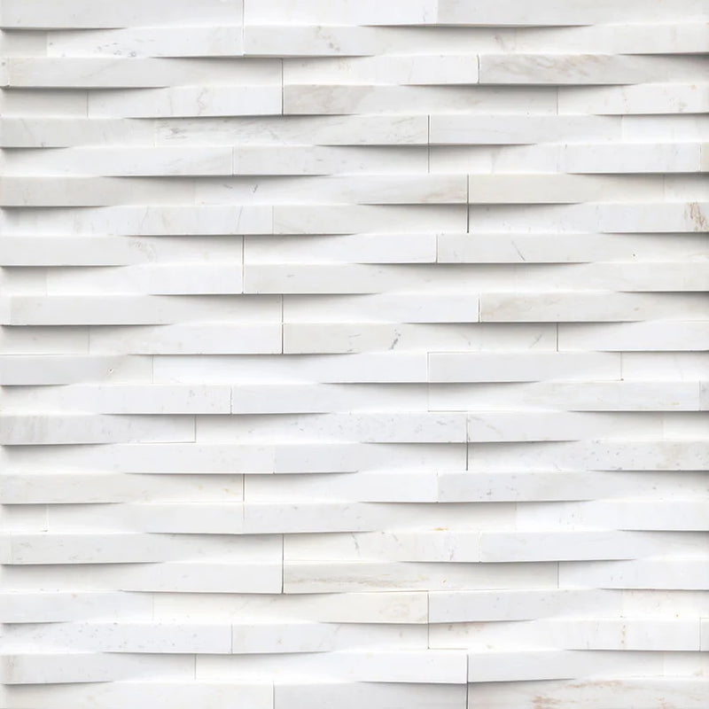 Rockmount Stacked Stone Cosmic White 6x24 Panel Honed 3D Wave Marble Ledger Stone