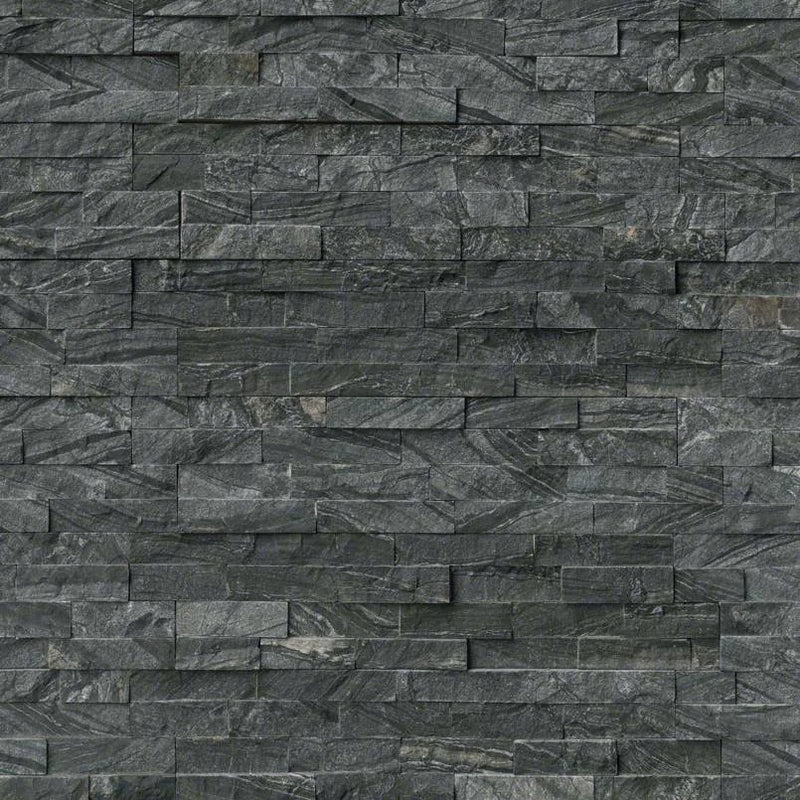 Rockmount Glacial Black 6x18 Corner Splitface Marble Ledger Stone