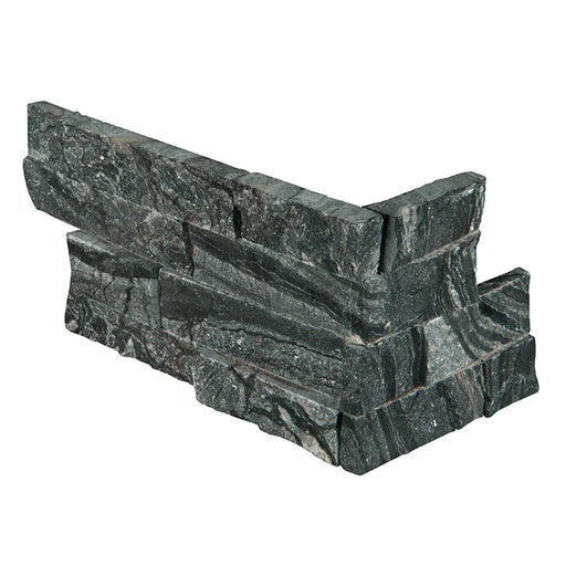 Rockmount Glacial Black 6x18 Corner Splitface Marble Ledger Stone