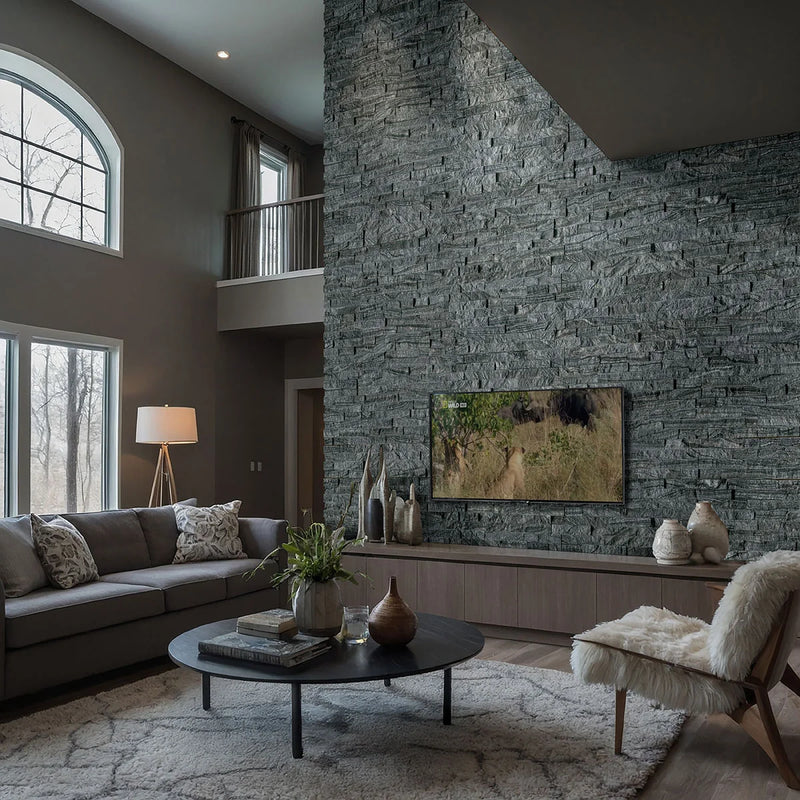 Rockmount Glacial Black 6x24 Panel Splitface Marble Ledger Stone