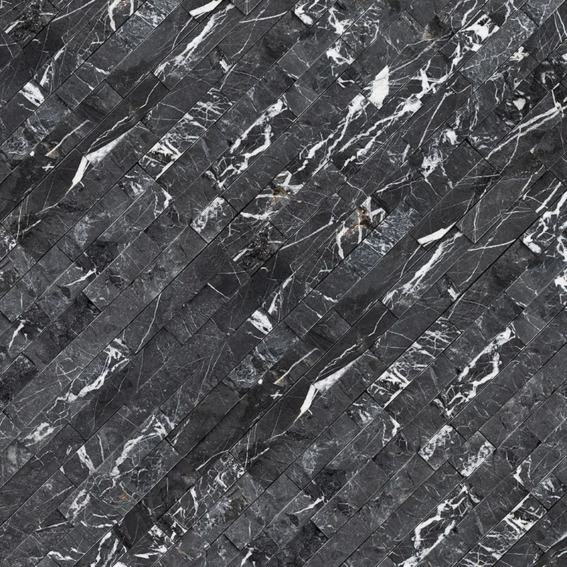 Rockmount Marquina Nero 6x24 Panel Splitface Marble Ledger Stone