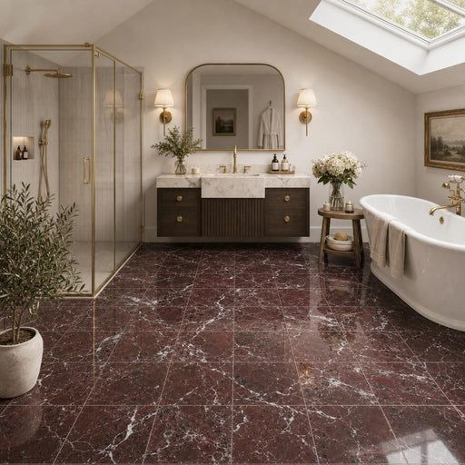 Rosso Levanto 12x12 Natural Marble Tile — Bathroom floor