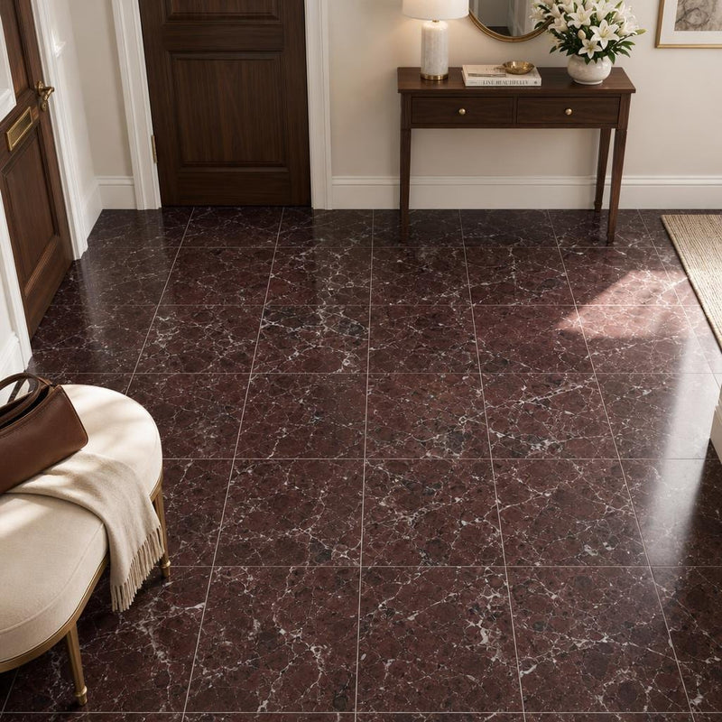 Rosso Levanto 12x12 Natural Marble Tile — Foyer floor