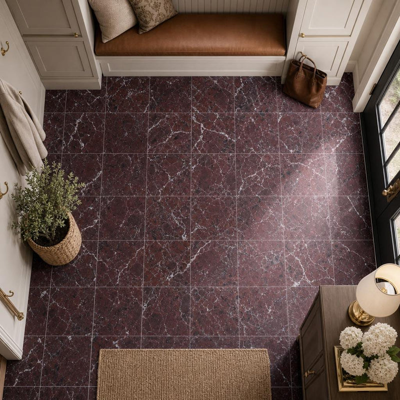 Rosso Levanto 12x12 Natural Marble Tile — Mudroom floor