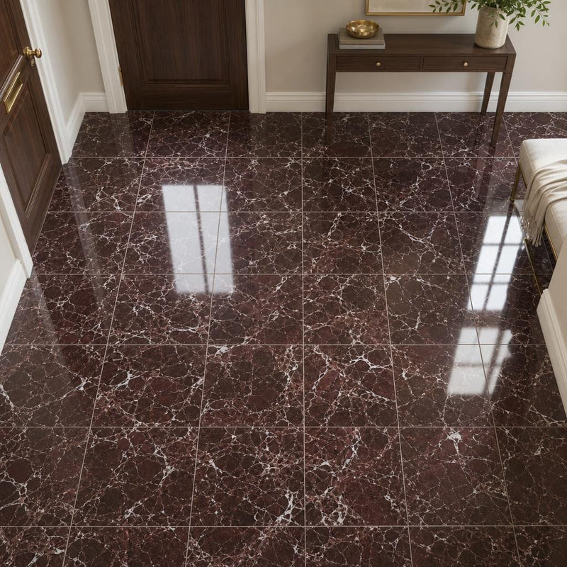 Rosso Levanto 12x12 Polished Marble Tile — Foyer floor