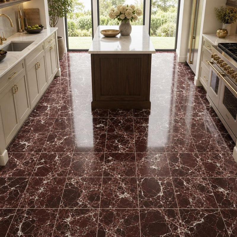 Rosso Levanto 12x12 Polished Marble Tile — Kitchen floor