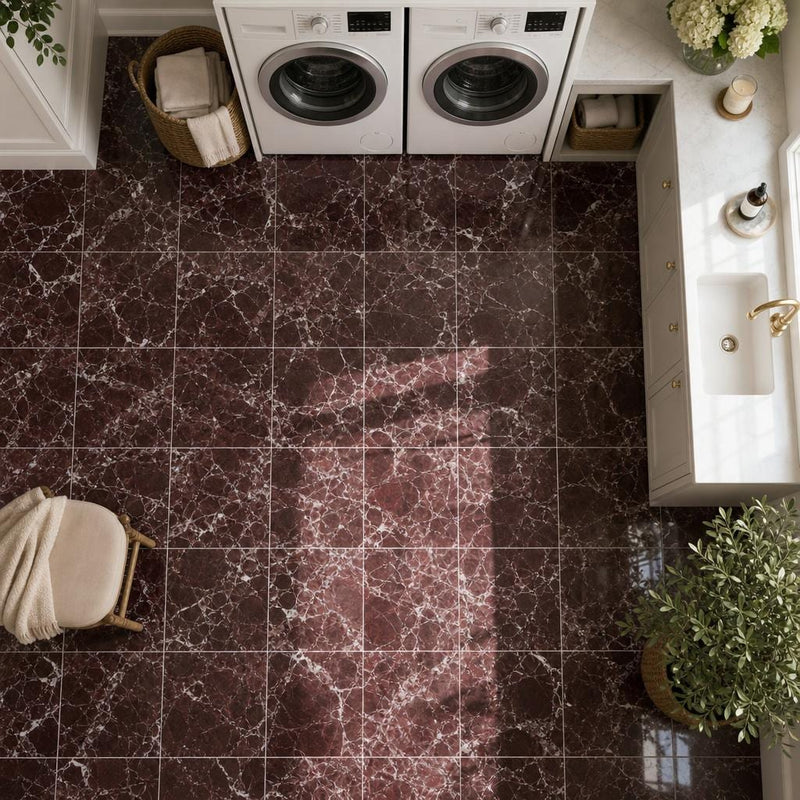 Rosso Levanto 12x12 Polished Marble Tile — Laundry Room floor