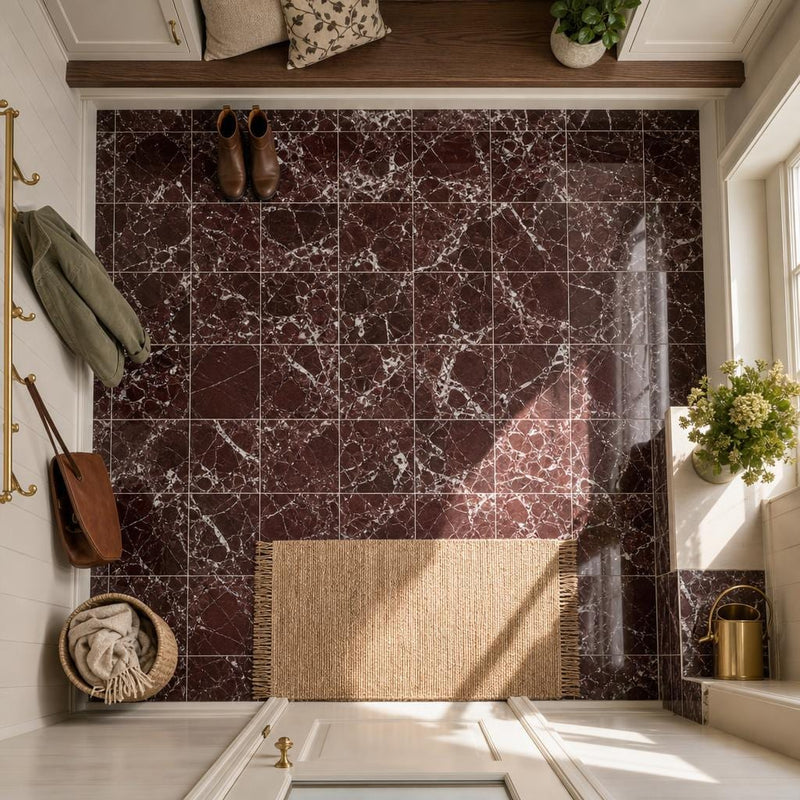 Rosso Levanto 12x12 Polished Marble Tile — Mudroom floor