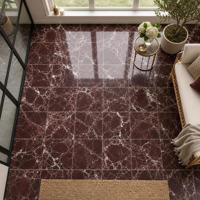 Rosso Levanto 12x12 Polished Marble Tile — Sunroom floor