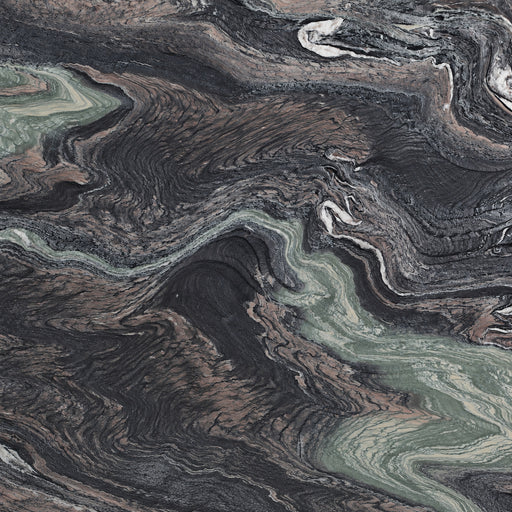 Rosso Luana 2cm honed marble slab with flowing charcoal-gray, muted rose, sage green and ivory mineral bands.