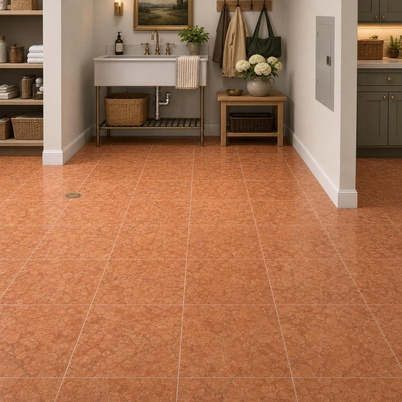 Rosso Verona 12x12 Natural Marble Tile — Basement floor