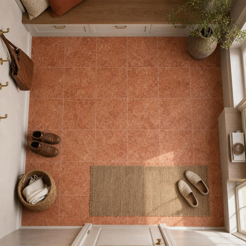 Rosso Verona 12x12 Natural Marble Tile — Mudroom floor