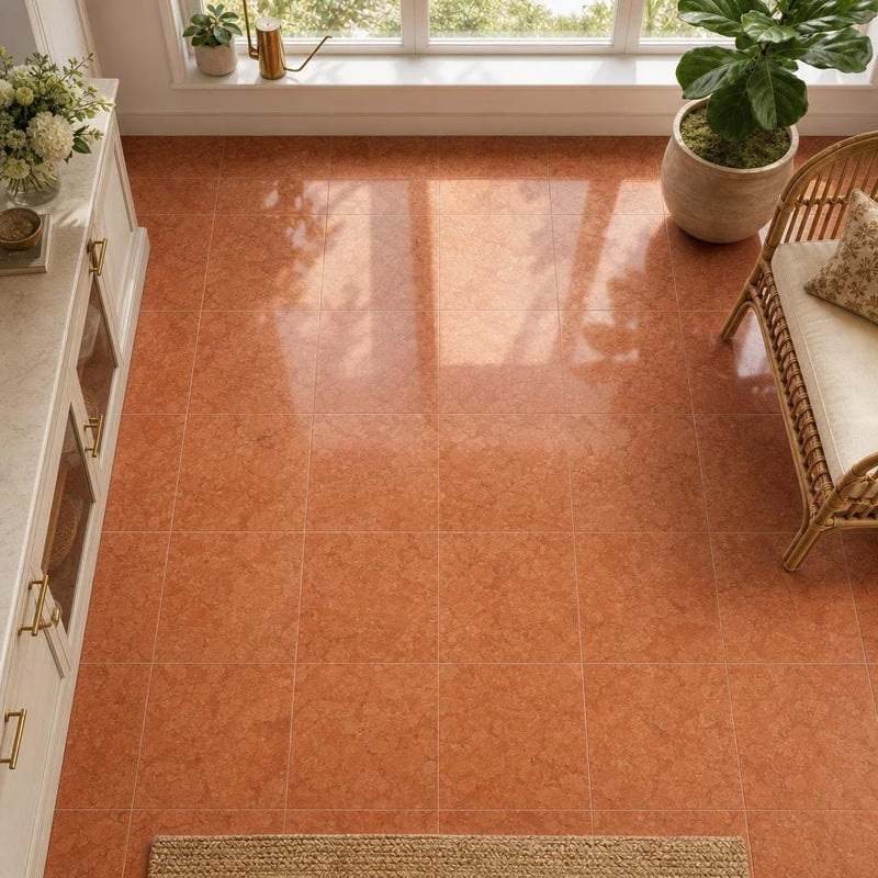 Rosso Verona 12x12 Natural Marble Tile — Sunroom floor
