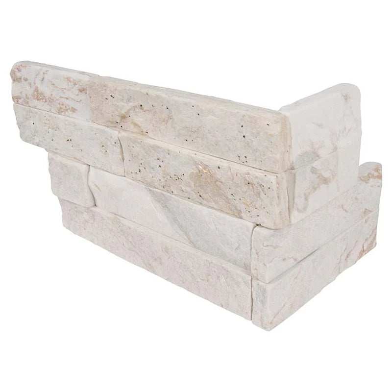 Royal White 6x18 Corner Splitface Quartzite Ledger Stone