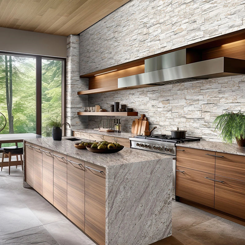 Royal White 9x18 Corner Splitface Quartzite Ledger Stone