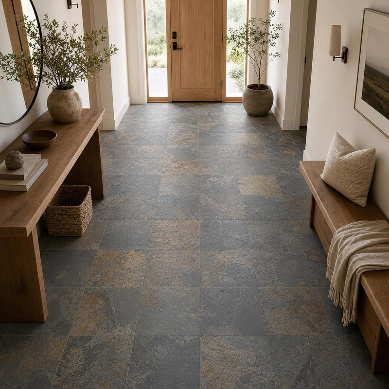 Rustic Gold 12x12 Gauged Slate Tile — Hallway floor