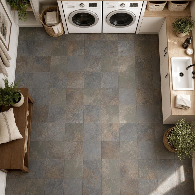 Rustic Gold 12x12 Gauged Slate Tile — Laundry Room floor