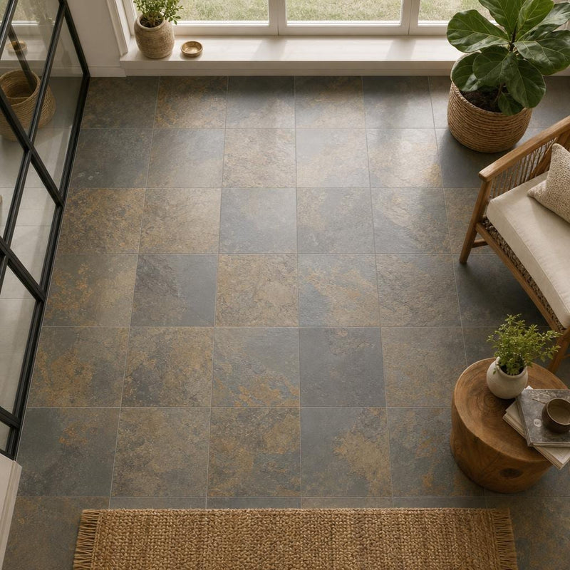 Rustic Gold 12x12 Gauged Slate Tile — Sunroom floor
