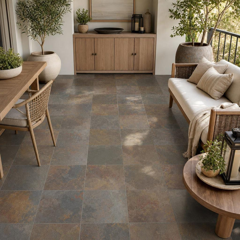 Rustic Gold 16x16 Gauged Slate Tile — Covered Patio floor