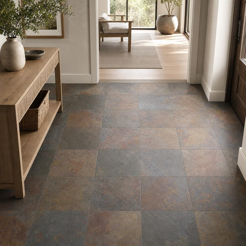 Rustic Gold 16x16 Gauged Slate Tile — Hallway floor