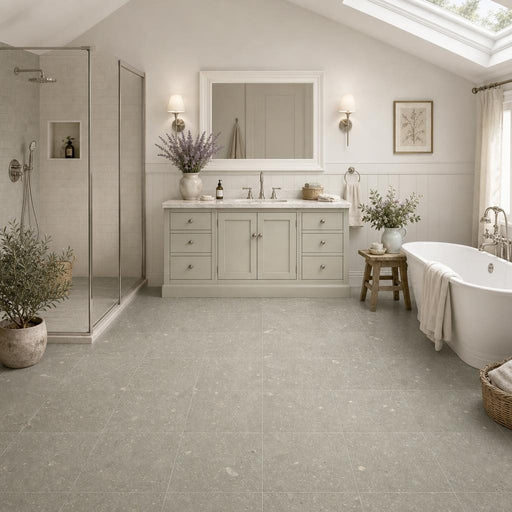 Rustic Green (Sea Grass) 12x12 Honed Natural Limestone Tile — Bathroom floor