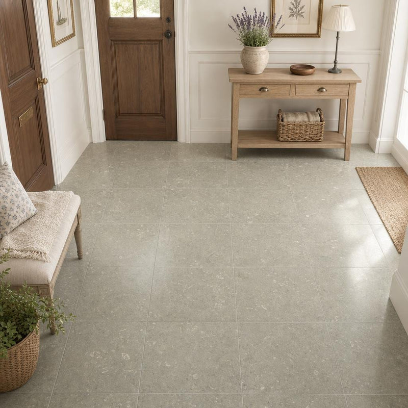 Rustic Green (Sea Grass) 12x12 Honed Natural Limestone Tile — Foyer floor