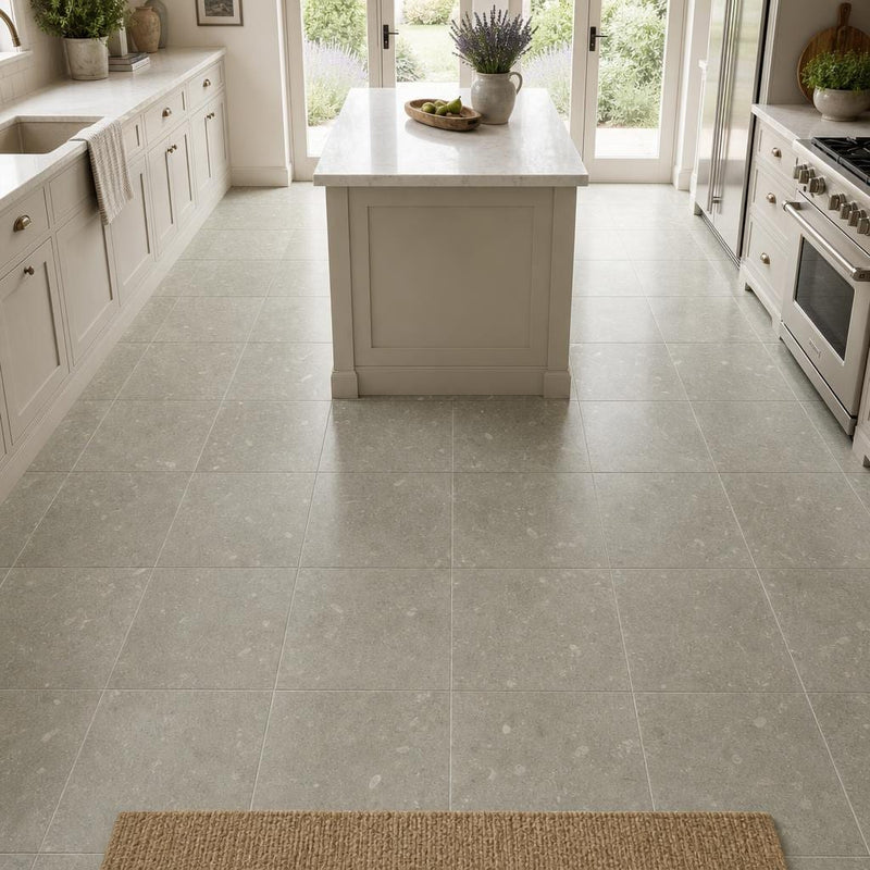 Rustic Green (Sea Grass) 12x12 Honed Natural Limestone Tile — Kitchen floor