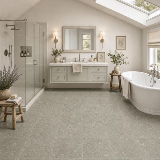 Rustic Green (Sea Grass) 12x12 Polished Natural Limestone Tile — Bathroom floor